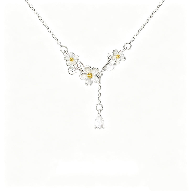 Necklace women's 999 silver new light luxury flower collarbone chain jewelry
