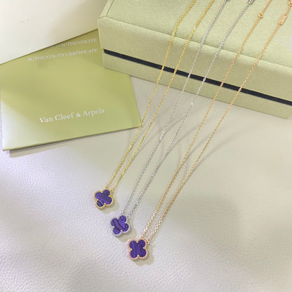 VAN1 New Arrival Single Crystal Stripe Four‑Leaf Clover Pendant Necklace Fashion Daily Jewelry