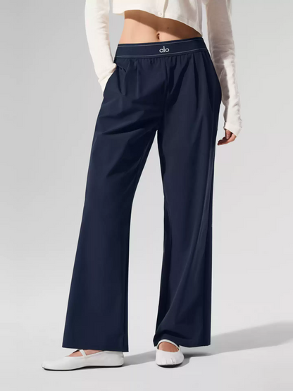 C2 Womens Flowy Woven Stretch Wide‑Leg Yoga Casual Long Pants