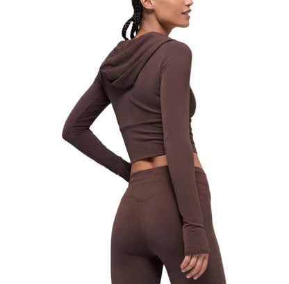 2636 Women Slim Fit Hooded Zip Yoga Set, Flared Pants Autumn Winter Casual Sports Activewear