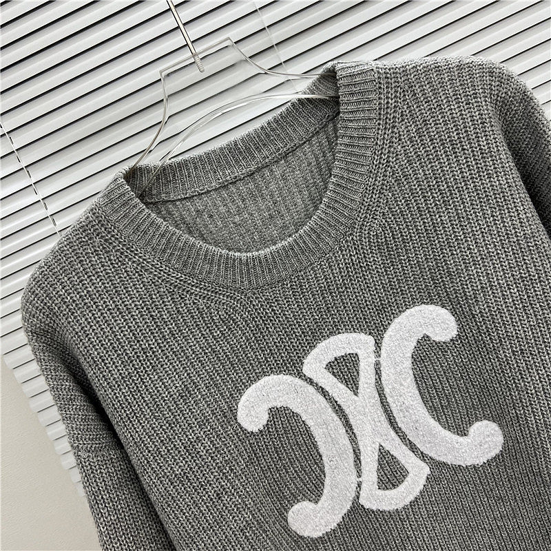 EC03   Men's and women's double C logo patch embroidered round neck sweater Clothes