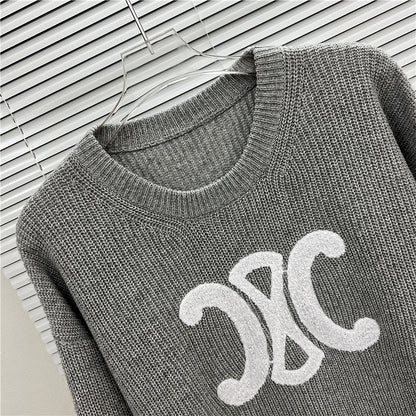 EC03   Men's and women's double C logo patch embroidered round neck sweater Clothes