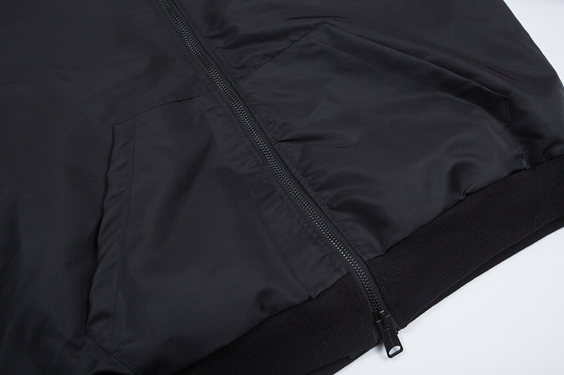 BC03   Cotton jacket with double ring zipper, black flight suit jacket, warm jacket  clothes
