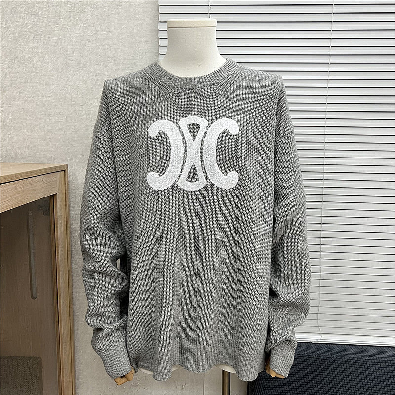 EC03   Men's and women's double C logo patch embroidered round neck sweater Clothes