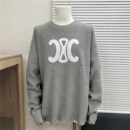 EC03   Men's and women's double C logo patch embroidered round neck sweater Clothes