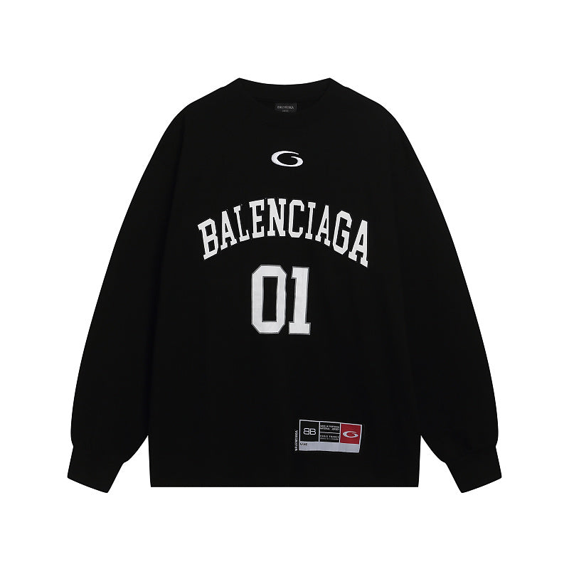 BC01  Double yarn cotton fabric basketball retro long sleeved top clothes