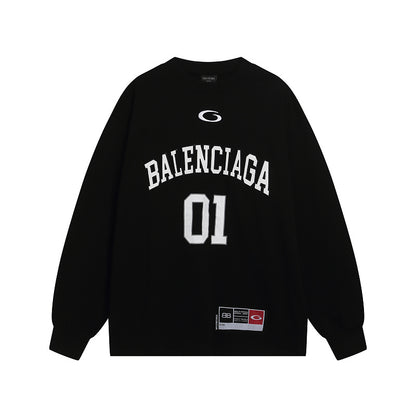 BC01  Double yarn cotton fabric basketball retro long sleeved top clothes