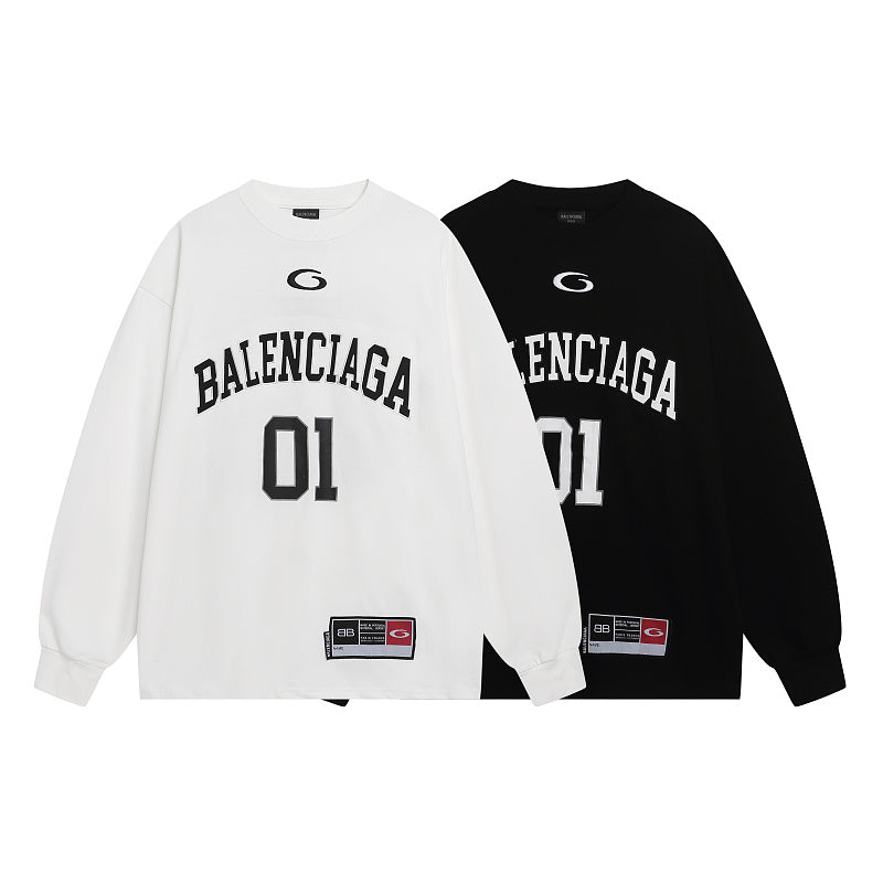 BC01  Double yarn cotton fabric basketball retro long sleeved top clothes