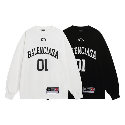 BC01  Double yarn cotton fabric basketball retro long sleeved top clothes