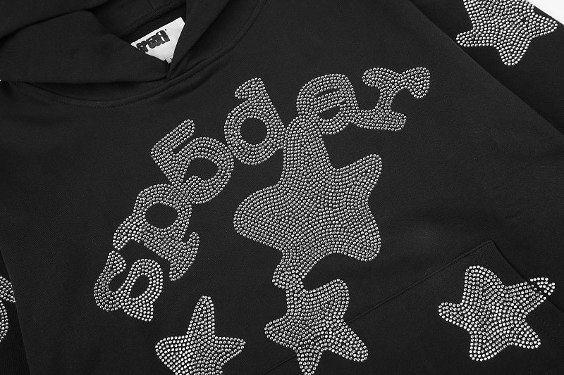 SC04  Men's and women's black hoodie with rhinestone wool loop Clothes