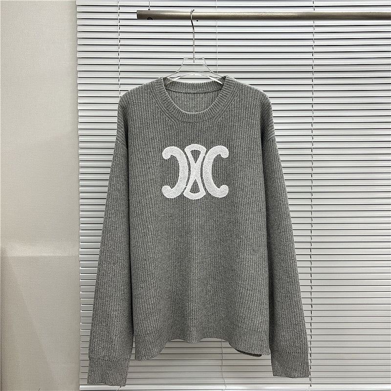 EC03   Men's and women's double C logo patch embroidered round neck sweater Clothes