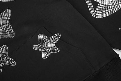 SC04  Men's and women's black hoodie with rhinestone wool loop Clothes