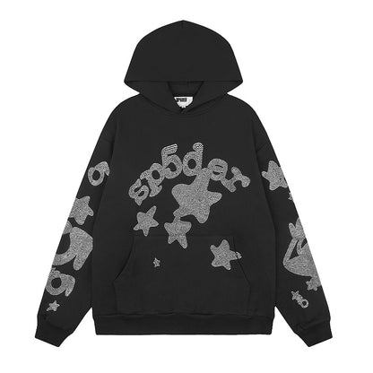 SC04  Men's and women's black hoodie with rhinestone wool loop Clothes
