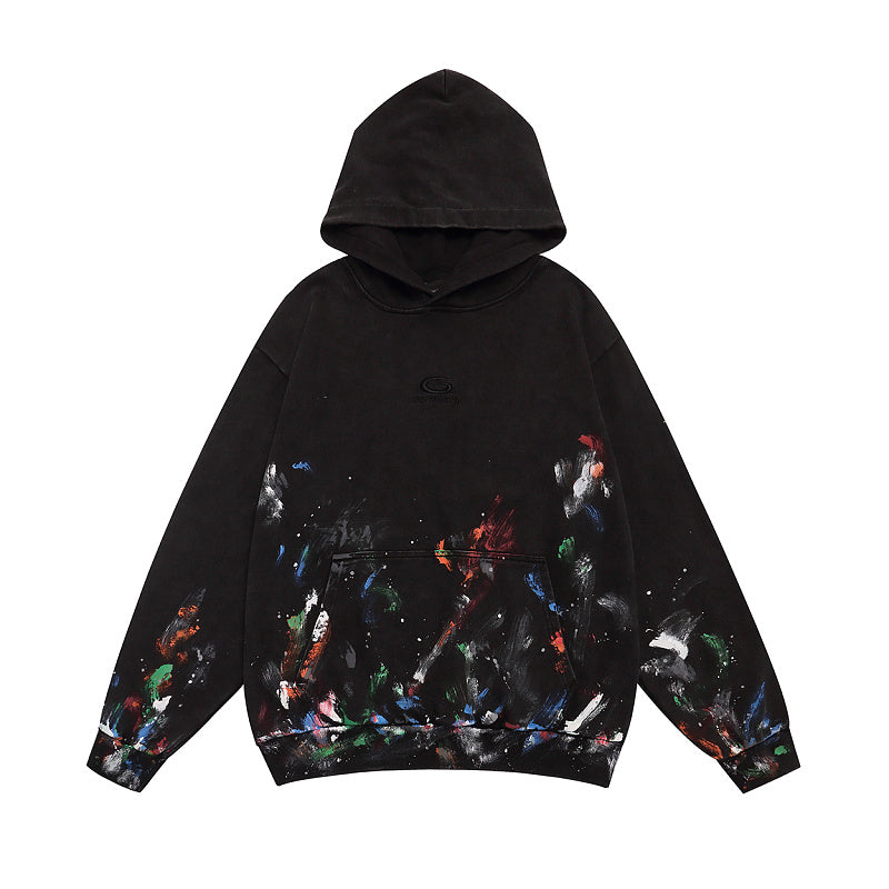 BC02  Men's and women's hand-painted graffiti long sleeved hooded sweatshirt Clothes