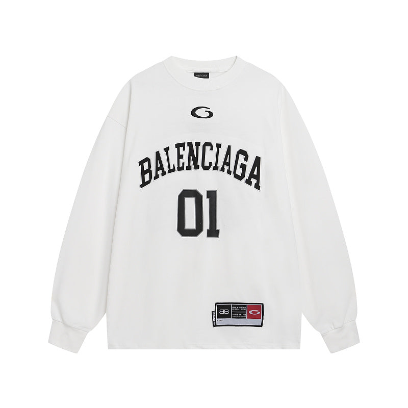 BC01  Double yarn cotton fabric basketball retro long sleeved top clothes