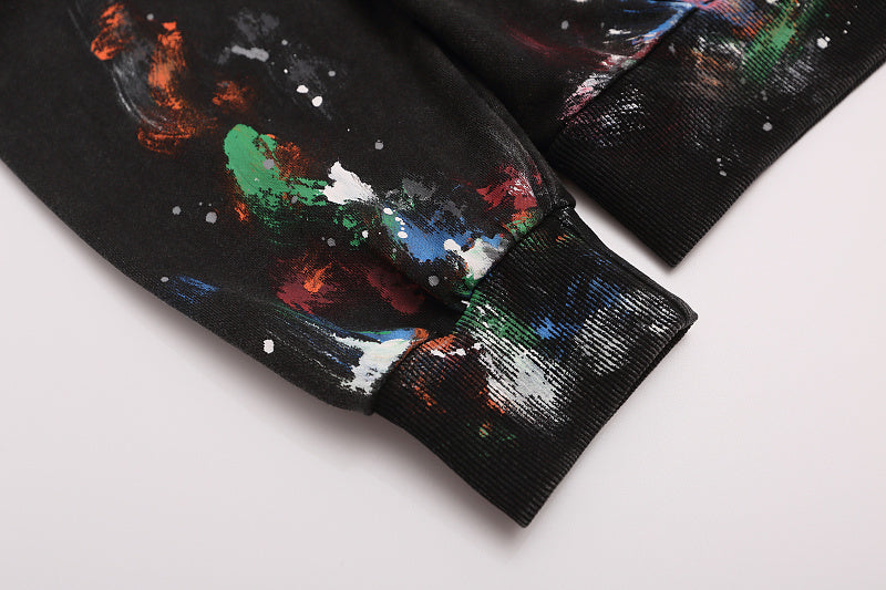 BC02  Men's and women's hand-painted graffiti long sleeved hooded sweatshirt Clothes
