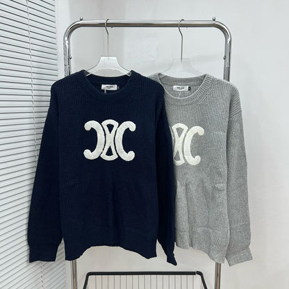 EC03   Men's and women's double C logo patch embroidered round neck sweater Clothes
