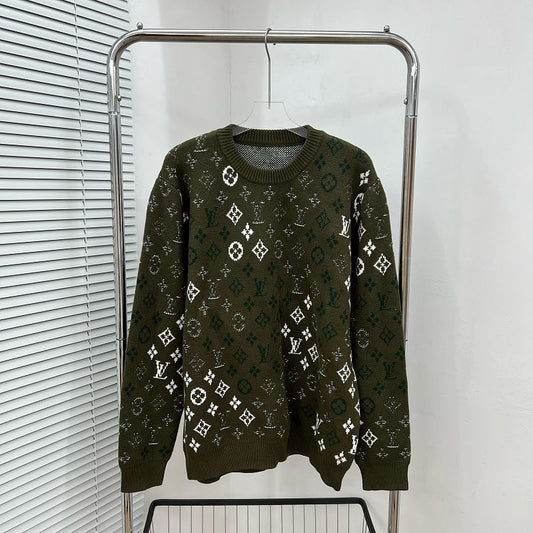 LC04   Men's and women's vintage gradient logo jacquard round neck sweater clothes