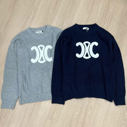 EC03   Men's and women's double C logo patch embroidered round neck sweater Clothes