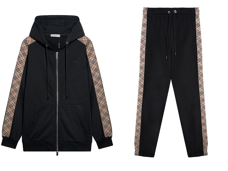 UC07  Men's and women's cotton looped plaid cardigan hooded zipper jacket  set Clothes
