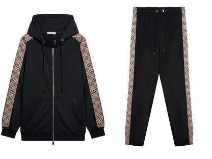 UC07  Men's and women's cotton looped plaid cardigan hooded zipper jacket  set Clothes
