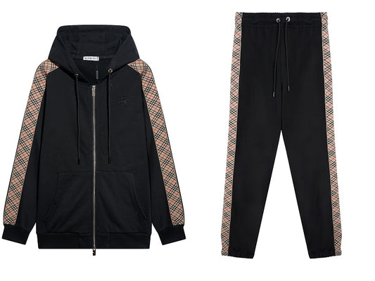 UC07  Men's and women's cotton looped plaid cardigan hooded zipper jacket  set Clothes