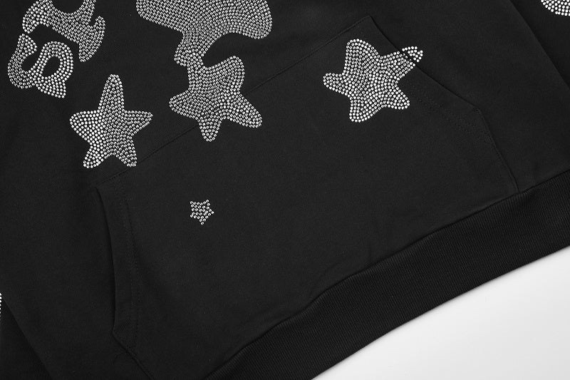 SC04  Men's and women's black hoodie with rhinestone wool loop Clothes