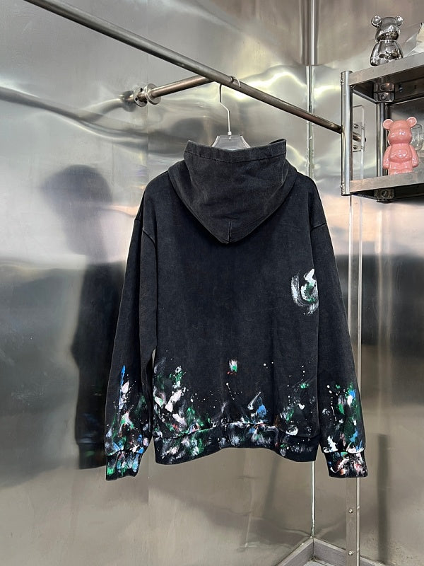 BC02  Men's and women's hand-painted graffiti long sleeved hooded sweatshirt Clothes