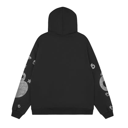 SC04  Men's and women's black hoodie with rhinestone wool loop Clothes