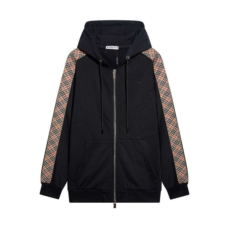 UC07  Men's and women's cotton looped plaid cardigan hooded zipper jacket  set Clothes