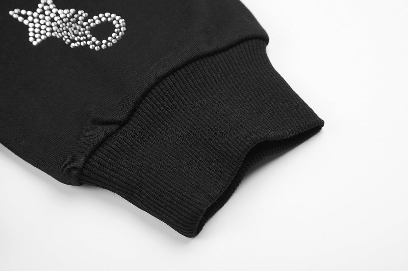 SC04  Men's and women's black hoodie with rhinestone wool loop Clothes