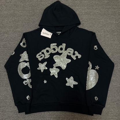 SC04  Men's and women's black hoodie with rhinestone wool loop Clothes