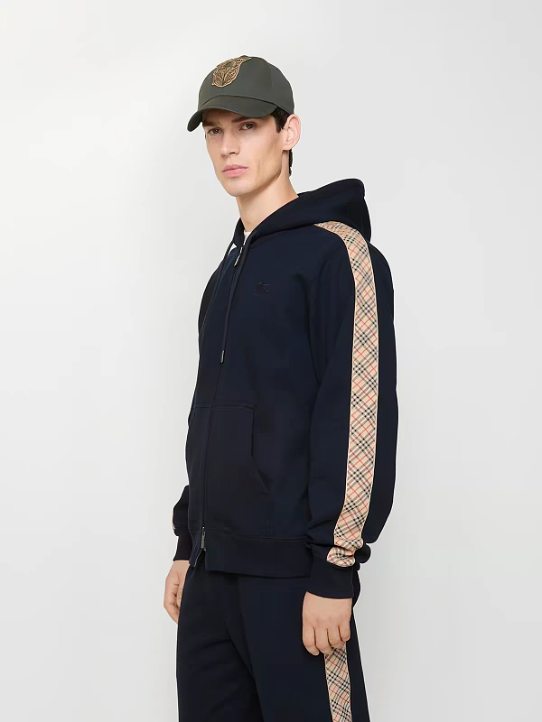 UC07  Men's and women's cotton looped plaid cardigan hooded zipper jacket  set Clothes