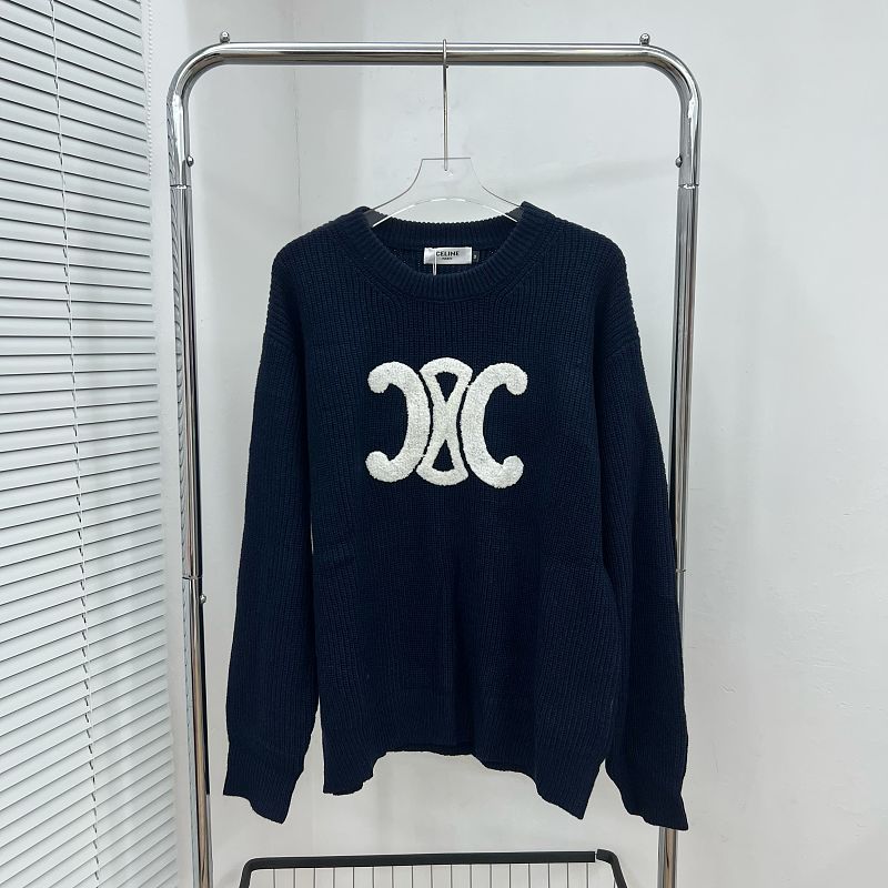 EC03   Men's and women's double C logo patch embroidered round neck sweater Clothes