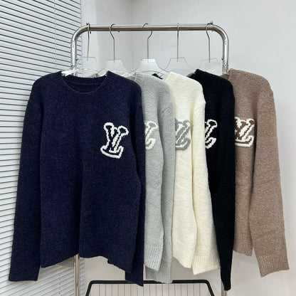 LC03   Men's and women's classic letter jacquard round neck sweater in front and back clothes