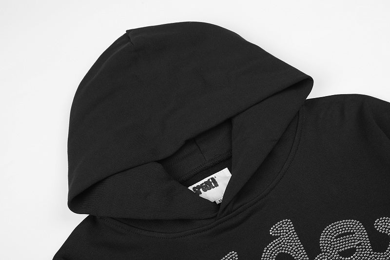 SC04  Men's and women's black hoodie with rhinestone wool loop Clothes