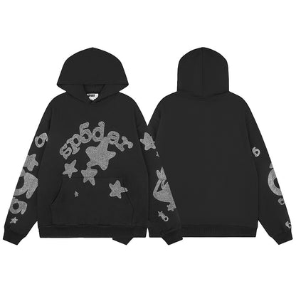 SC04  Men's and women's black hoodie with rhinestone wool loop Clothes