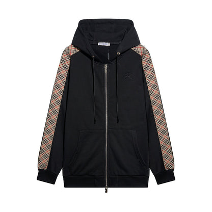 UC07  Men's and women's plaid woven cardigan hooded zipper jacket clothes