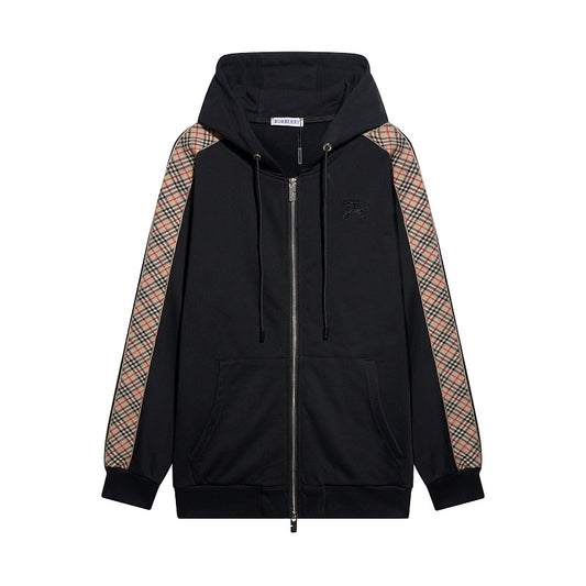 UC07  Men's and women's plaid woven cardigan hooded zipper jacket clothes