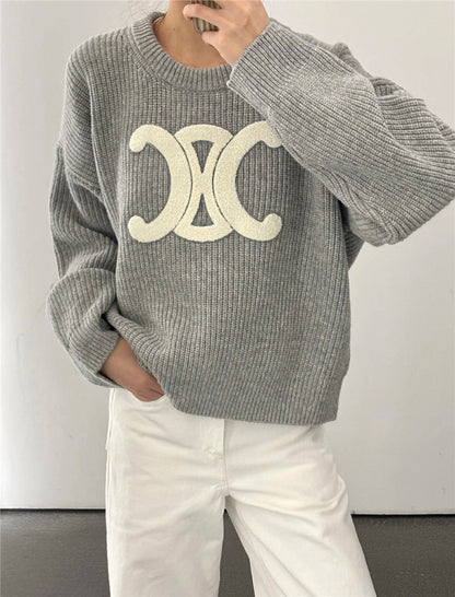 EC03   Men's and women's double C logo patch embroidered round neck sweater Clothes