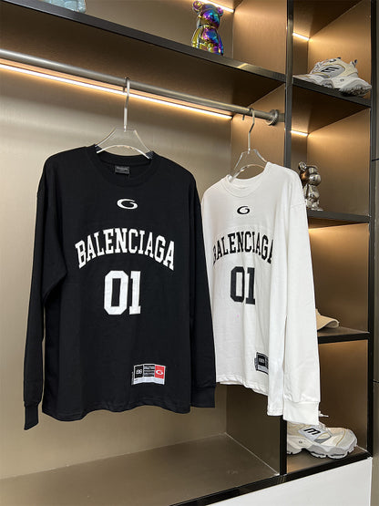 BC01  Double yarn cotton fabric basketball retro long sleeved top clothes