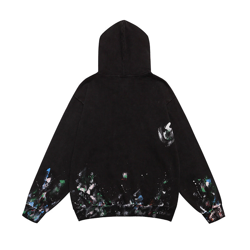 BC02  Men's and women's hand-painted graffiti long sleeved hooded sweatshirt Clothes