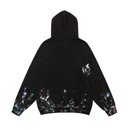 BC02  Men's and women's hand-painted graffiti long sleeved hooded sweatshirt Clothes